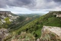 The view of the gorge from Chufut Kale cave city, Crimea Royalty Free Stock Photo