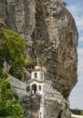 Chufut-Kale near Bakhchisarai, central Crimea, August 2, 2012: Entrance to Church of Dormition of Virgin in Rock of Orthodox Holy