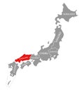 Chugoku red highlighted in map of Japan Royalty Free Stock Photo