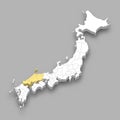 Chugoku region location within Japan map Royalty Free Stock Photo