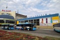 Chuhuiv, Ukraine - August 25, 2021: Building of central bus station in Chuguev, a birthplace of Ilya Repin, a famous sculptor and