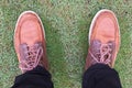 Chukka boots view from above feet on grass Royalty Free Stock Photo