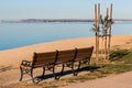 Chula Vista Bayfront Park bench with San Diego Bay Royalty Free Stock Photo