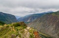 Chulyshman mountain valley from a height of Summer Rain River Falls Royalty Free Stock Photo