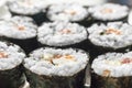 Chumaki Sushi Rolls with Tuna, Salmon, Rice, Cucumber, Avocado And Nori Seaweed on a Plate Royalty Free Stock Photo