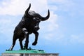 CHUMPHON, THAILAND - MAR 18, 2021: The bull statue is on the Thung Wua Laen beach