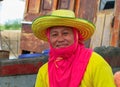 close up of fisherman Thai woman with colorful.