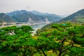 Chungju lake and mountains, bridge in Jecheon, korea