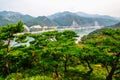 Chungju lake and mountains, bridge in Jecheon, korea