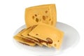 Chunk of yellow cheese with slices Royalty Free Stock Photo