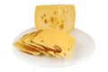 Chunk of yellow cheese with slices Royalty Free Stock Photo