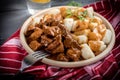 Beef stew with potatoes dumplings. Royalty Free Stock Photo