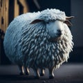 Chunky fluffy realistic sheep, blur background, obese animal