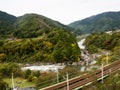 Chuo Main Line running through the scenic Kiso Valley - Nagano prefecture, Japan Royalty Free Stock Photo