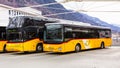 Post Buses at the bus station in the city of Chur in Switzerland