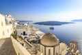 Church of Agia Irini with city view in Thira town, Santorini, Greece Royalty Free Stock Photo