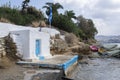 White church of Agia Pelagia on the beach in Crete