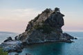 The church of Agios Ioannis Kastri on a rock at sunset, famous from Mamma Mia movie scenes, Skopelos Island