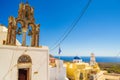 Church of Agios Nikolaos belfry Pyrgos Kallistis Santorini scenery Greece