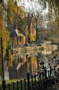 Church Along Canal In Brugges, Belgium Royalty Free Stock Photo