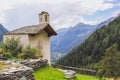 Church in an alpine village in the Gressoney valley near Monte Rosa Royalty Free Stock Photo