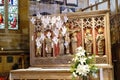 Church Altar with Hanging White Decorative Doves.