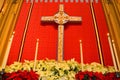 Church altar with poinsettias Royalty Free Stock Photo