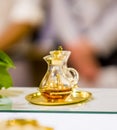 Wine and water on the altar to become the blood of jesus christ Royalty Free Stock Photo