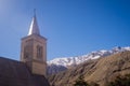 Church with Andes mountains in the background in Pisco Elqui in Royalty Free Stock Photo