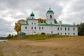 The church of the Archdeacon Stephan on the Savior monastery of the Mirozh, cloudy September day. Pskov, Russia