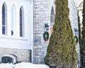 Church Architecture At Christmas with Wreaths