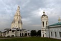 Church of the ascension and the bell tower of the Church of St. George in the Moscow estate Kolomenskoye. Royalty Free Stock Photo