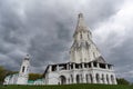 Church of the Ascension in Kolomenskoye, dramatic sky. Moscow, Russia