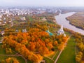 Church of the Ascension in Kolomenskoye park in autumn season aerial view, Moscow, Russia Royalty Free Stock Photo