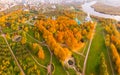 Church of the Ascension in Kolomenskoye park in autumn season aerial view, Moscow, Russia Royalty Free Stock Photo