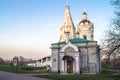 Church of the Ascension together with fragment of Church and bell tower of St. George, Kolomenskoye estate museum, Moscow. Royalty Free Stock Photo