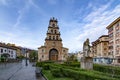 Church of the Assumption of Cangas de Onis and Statue of Don Pelayo, Asturias Royalty Free Stock Photo