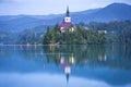 Church of the Assumption on the island of Bled lake, Slovenia Royalty Free Stock Photo