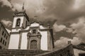 Church in baroque style with steeple and staircase