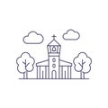 Church with belfry, vector line art