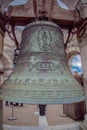 Church Bell close-up on wooden beams and iron holders Royalty Free Stock Photo