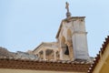 Church bell tower and Acropolis view from Plaka, Athens Royalty Free Stock Photo