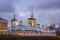 Church and bell tower of Homestead in Kuskovo hfrk Moscow in winter Royalty Free Stock Photo