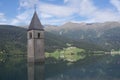 Church bell tower in lake Resia.