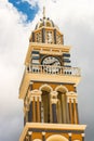 Church bell tower in Thira town, Santorini Island, Greece Royalty Free Stock Photo