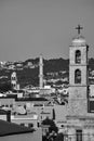 Church bell towers and minaret in the city of Chania on the island of Crete Royalty Free Stock Photo