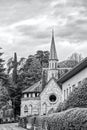 Church in Bellagio on Lake Como in northern Italy black and white Royalty Free Stock Photo