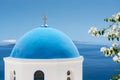 Church With Blue Cupola in Santorini, Greece Royalty Free Stock Photo