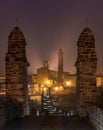 The church of Bobbio town by night, Italy