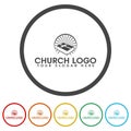 Church and book logo design template. Set icons in color circle buttons Royalty Free Stock Photo